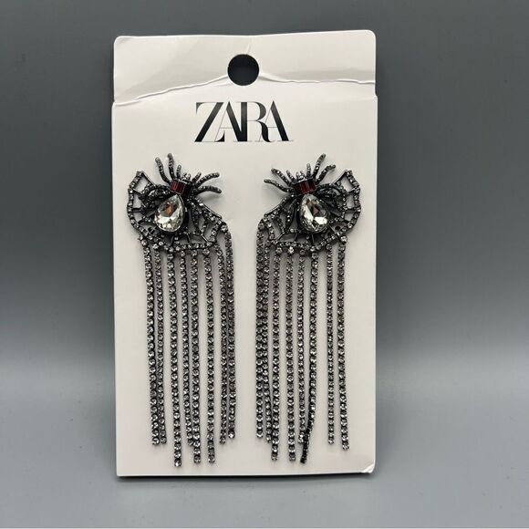 Zara Spider Rhinestone Drop Earrings - Picture 3 of 6